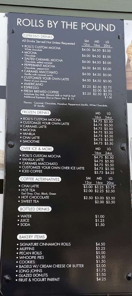Rolls By The Pound – Coffee and Treats menu 1